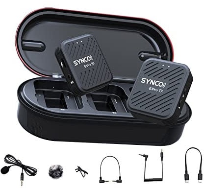 SYNCO G1 (A1) Pro 2.4GHz Microfono Lavalier Wireless con Stazione di Ricarica 1 Ricevitore 1 Microfono Trasmettitore per Fotocamera DSLR YouTube TiKTok Intervista