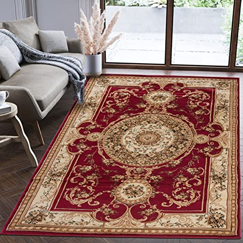 Mazovia Groß Teppich Flur 200x300cm Rot Klassisch Traditionell Weich | Teppich für Eingangsbereich Küche Büro Wohnzimmer Schlafzimmer Pflegeleicht Fußbodenheizungsgeeignet Mittelflor Synthetisch