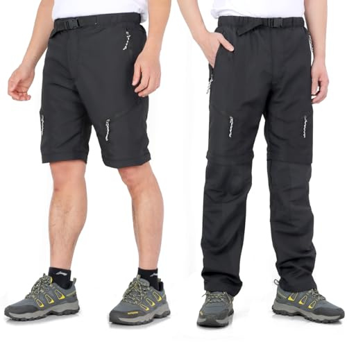 LHHMZ Men’s Convertible Hiking Walking Trousers Shorts Outdoor Zip Off Breathable Lightweight Casual Trousers Shorts Black