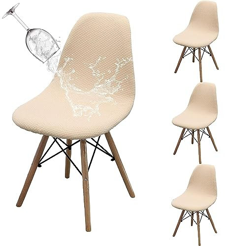 Dioxide Housse de Chaise Scandinave, 4PCS Imperméable Housses de Chaise de Salle à Manger Amovible Lavables, Extensible Universel Couverture de Chaise écor de Cuisine Maison (Beige Jaune)