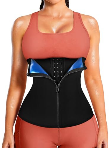 LEINIDINA Womens Waist Trainer Corset with Zipper Sweat Waist Trimmer for Women Workout Belt Corset Shapewear Black