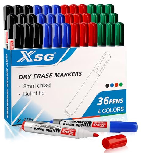 ABEIER Whiteboard Marker,36 Whiteboard Stifte,Trocken Abwischbar, Rundspitze 3mm,4 Farben Whiteboard Stifte Rundspitze Set Perfekt für Zuhause Schule Büro 36er Pack