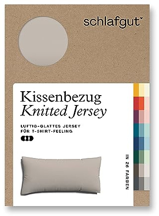 schlafgut Knitted Jersey Kissenbezug 40 x 80 cm Sand Mid Uni weicher Premium Kopfkissenbezug einzeln, faltenfrei mit Elasthan