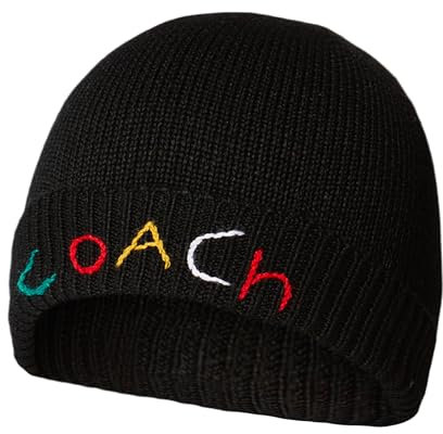 Coach Damen Beanie Bestickte Beanie mit Geschenkbox, Schwarz, Einheitsgröße
