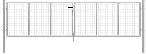 Festnight Doppeltor Gartentor Zauntor Gitterzaun Tor 415 x 200 cm / 415 x 150 cm Doppelflügeltor Metall Stahl Gartentor Metall Silbern Garten-Zauntor Gartentor Zauntür Hoftor Tür Tor