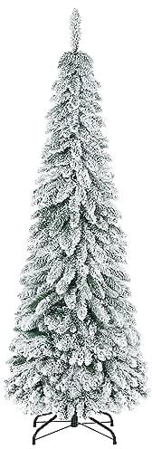 HOMCOM Albero di Natale Innevato 180cm con 523 Rami e Base in Acciaio, Albero di Natale Alto e Stretto per Interni