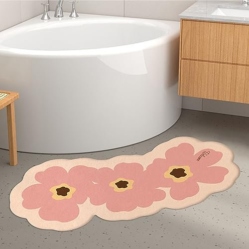 UVCMDUI Duschvorleger für Runddusche, Super Saugfähig Gebogene Duschmatte, Duschvorleger Eckdusche Halbrund rutschfeste, Maschinenwaschbar,Rosa,40X80cm