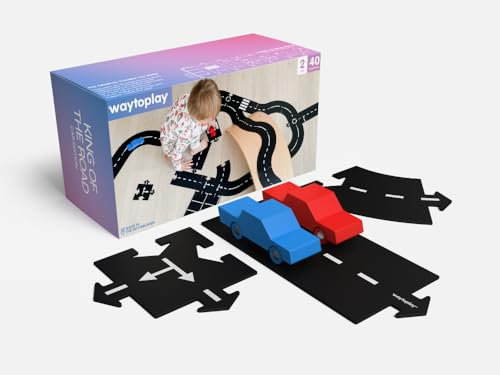 waytoplay King of The Road - Die Flexible Spielzeugstraße, 40 st. MIT Autos, Spielen Sie mit Ihren Autos drinnen und draußen. Hergestellt in den Niederlanden