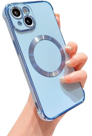 Kaywzo Hülle für iPhone 15,Galvanisierte TPU Handyhülle Kompatibel mit MagSafe,Vier Ecken Stoßfester Schutzhülle,Glänzend Silikon Lady Mädchen Case Cover,Blau