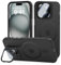 tigratigro Coque avec béquille, compatible avec iPhone 15, protection appareil photo H9 verre trempé, coque arrière givrée translucide, anti-empreintes digitales, sensation de velours (Graphite noir)