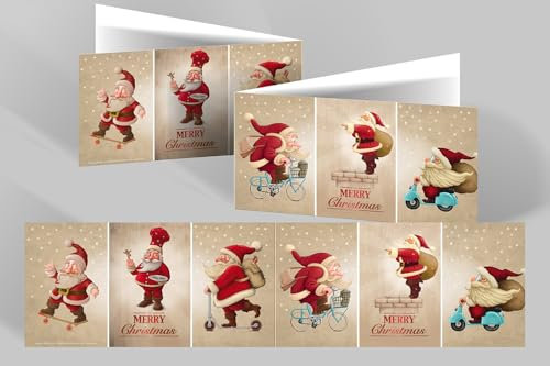Edition Colibri 10 Panoramakarten, Weihnachtskarten mit Umschlag Set: Lustige Weihnachtsmänner inkl. Umschlag, Weihnachtskarte Set, Klappkarten mit Umschlägen, Merry Christmas (11146)