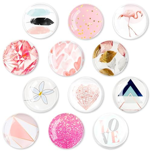 12 Piezas Imanes de Nevera, Imanes Nevera de Cristal 3D, Nevera Frigorifico Rosa imanes, Bonitos Imán Decorativos de Refrigerador para Refrigerador, Pizarras Blancas, Casillero, Oficina, Aula