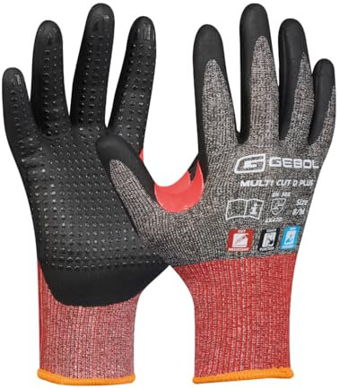 Gebol Multi Cut D Plus - Guantes de protección contra cortes finos con revestimiento suave de granulado, guantes de protección, guantes de trabajo aptos para tocar, lavables, sostenibles, para hombre