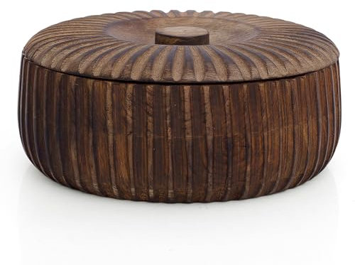 Handcrafted Wooden Mexican Tortilla Warmer Basket Indian Chapati Roti Bread Holder Box Pancake Keeper Serveware Hot Pot Casserole Dish with Lid Home Kitchen Dining Decor, Natural Brown, 22 x 8 cms