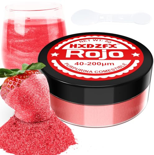 Purpurina Comestible Rojo - 100% Purpurina Comestible Reposteria Adornos Comestibles para Tartas, Chocolates, Magdalenas, Cóctel, Confitería, Crema, etc.(8g)