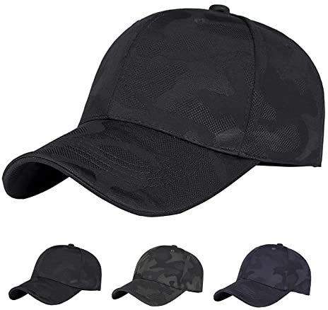 iMeshbean Basecap Herren Damen, Verstellbar Baseball Cap Schirmmütze Modische Camo Kappe Snapback Cap Sommer Mütze Casual Outdoor Hut für Sport Reise Freizeit (Cooles Schwarz)