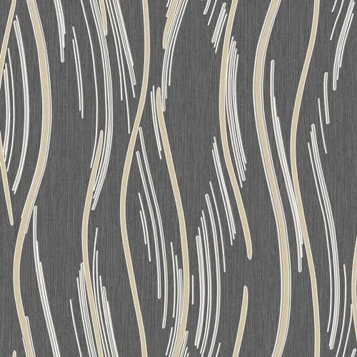 World Of Wallpaper Shimmer Textured Striped Wallpaper - Luxury Modern Wallpaper for Living Room, Bedroom - Black/Gold AF0023