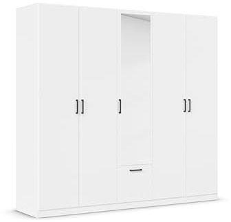 Rauch Möbel Bari, Drehtürenschrank, 5-türig, Kleiderschrank Weiß, 1 Schublade, mit Spiegel, 226x210x54cm