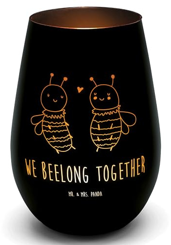 Mr. & Mrs. Panda Gold Windlicht Biene Verliebt - Geschenk, Teelicht aus Glas, Windlicht Gravur, Hummel, Teelicht, Kerze, Wespe, Windlicht aus Glas