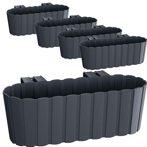 Tymar Balkon Blumenkasten mit Halterungen landhausstil, Balkonkasten lattenoptik, Pflanzkasten Landhaus, 5 Pack, Garten, Terrasse (mit Haken 40 cm)