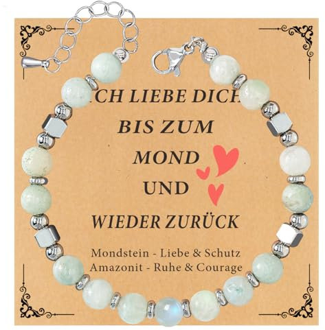 HAYOUWAY Mondstein Armband Damen Amazonit Perlenarmband mit 6mm Edelstein Armband, Geschenke für Frauen Mutter Tochter Armband Geschenke von Mama Armbänder Chakra Armband zum Geburtstag Weihnachten