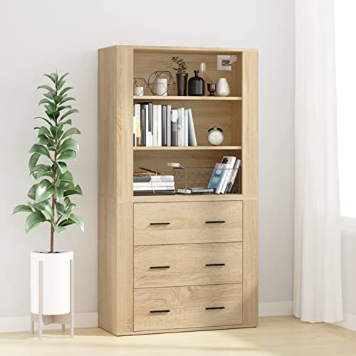 CIADAZ Highboard, Kommode Wohnzimmer, Bücherschrank, Vitrinenschrank, Sideboard Schlafzimmer, Schrank, Sonoma-Eiche Holzwerkstoff - 3185394