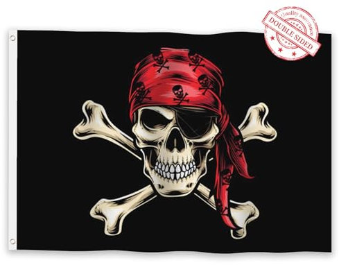 Aoihrraan Pirate Bandiera 80x120cm Doppio Lato Rosso Sciarpa Jolly Roger Creepy Cranio Crossbones Skeleton Flags Banner Per All'Aperto Giardino Casa Porch Halloween Party Decor Con 2 Robusti Grommets