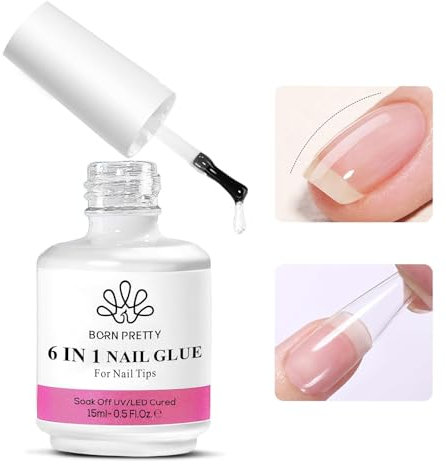 BORN PRETTY 15ML Colle à Faux Ongles, 6 en 1 Gummy Base Gel Pose Américaine, Clear Nail Glue Extra Fort pour Extension d'ongles, Colle Ongle Capsule Gel UV/LED Onglerie
