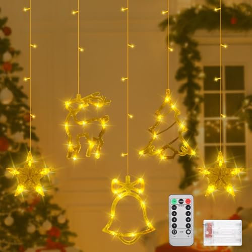 Cortina de Luces Estrellas,Luces de ventana de Navidad LED,Luces Cadena de Ventana Interior y Exterior,LED Guirnaldas Luminosas Estrellas,Luces de Decoración Navideña, para Decoración de Navidad