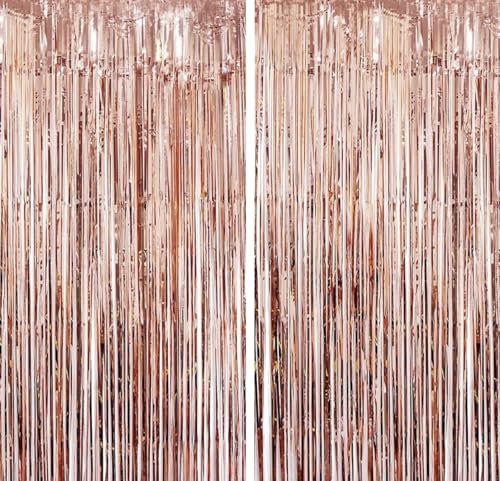 ZayNey Lametta Vorhang 2 Stück 1 M x 2 M, Deko Vorhang, Geburtstags Deko, Partyvorhänge, Gläzende Metallic-Vorhänge, Funkelnde Folienvorhänge, (Rosa)