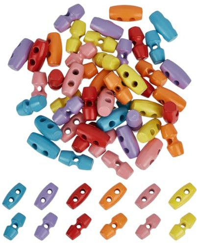 FINGERINSPIRE 48 Stück Mini Knebelknöpfe Aus Legierung Mit 1 und 2 Löchern 10x5mm Bunte Winzige Nähhorn Knebelknöpfe 6 Farben Mikro Nähknöpfe In Olivenform Kleine Bowling Nähknöpfe Für Näharbeiten