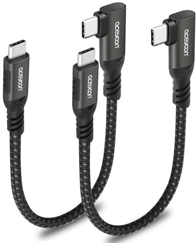 aceyoon 240W Cable USB Type C Corto 20cm, 2 PCS USB C a USB C Cable 5A PD Cable de Carga Rápida Type C ángulo de 90 Grados con Chip E-Maker para iPhone 16 15 Pro MAX, para Galaxy, para Huawei