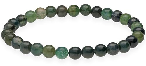 Lebensquelle Plus Kugelarmband | Perlen Armband 6 mm | Hochwertiges Edelsteinarmband | Natur Stein Edelsteinarmband dehnbar (Moosachat)