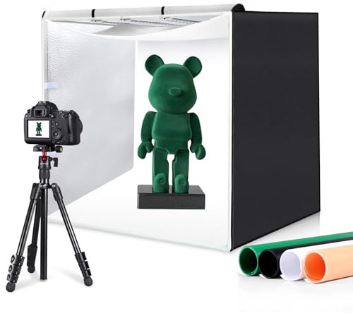PULUZ Light Box Photography 80cm, 32 inch Professional Dimmable Photo Studio Box with movable 3 Light Bars 234pcs LED Lights 90W & 4 PVC Backdrops for Large Product Photography