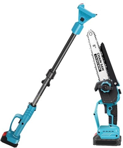 Hochentaster Akku 8 Zoll für Makita 21V, Bürstenlose Teleskop Astsäge, 2 IN 1 Mini 8 zoll Akku Kettensäge und Teleskop Elektro Hochentaster Astsäge Arbeitshöhe bis 4,5m (Ohne Akku)