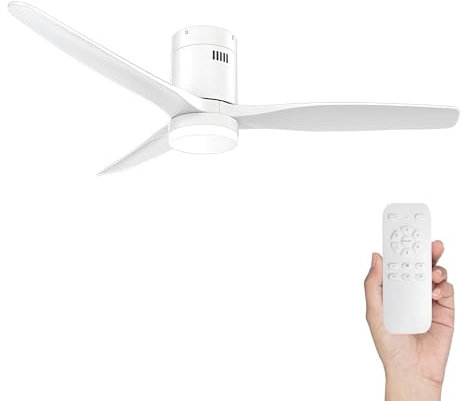 LARDECOR - Ventilador de Techo Moderno【con Luz LED】 Silencioso con Mando a Distancia, 6 Velocidades, 3 Temperaturas, 35W, Aspas de Madera/Motor DC, Función Verano-Invierno, Ø132 cm (Madera, Blanco)