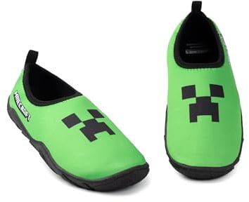 Minecraft Creeper Aqua Shoes in Green | Boys Pull-On Swim Footwear | Lightweight Beach Shoes for Kids Themed Water Shoes | Ideal for Swimming and Beach Fun