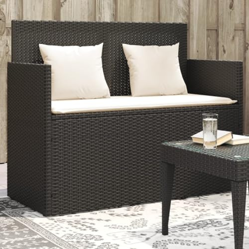 Qnhdfrt 120cm Black PE Rattan Garden Bench with Storage and Cushion
