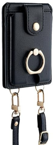 Generico Tarjetero para móvil, tarjetero adhesivo, cartera para teléfono y porta | de teléfono con soporte ajustable impermeable multifuncional con 2 ranuras para tarjetas, con soporte, Negro