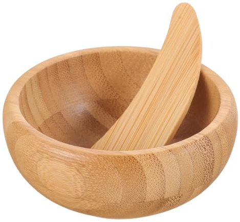 Outanaya Bamboo Mask Bowl and Spoon for DIY Facial Masks Skin-safe Salon Mixing Tool Clean Bamboo Spa Bowl for Home Beauty and Skincare Equipment