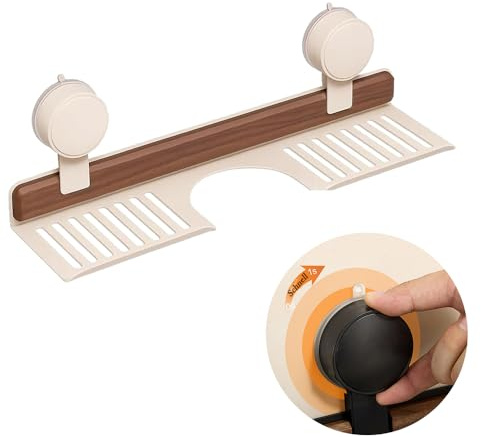SINBINTA Walnuss Saugnapf Regal, Extra Breites Waschbeckenregal mit Ablauflöchern, Ohne Bohren Badezimmer Organizer, Bad Möbel Wandregal Bad für Schlafzimmer Küche (Weiß, 40cm)