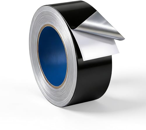 EXLECO Ruban Adhésif Aluminium Noir 50 mm x 50 m, Épaisseur 0,07 mm – Scotch Haute Temperature avec Pellicule de Protection, isolant Thermique y Imperméable, Scotch Pare Vapeur pour Conduits