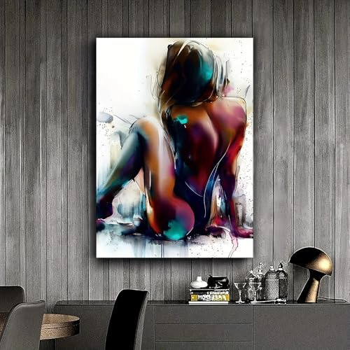 BMGKYAGL Modernes erotisches abstraktes Gemälde einer weiblichen Figur, Leinwandbild, moderne Wohndekoration (60x80cm/Rahmenlos)