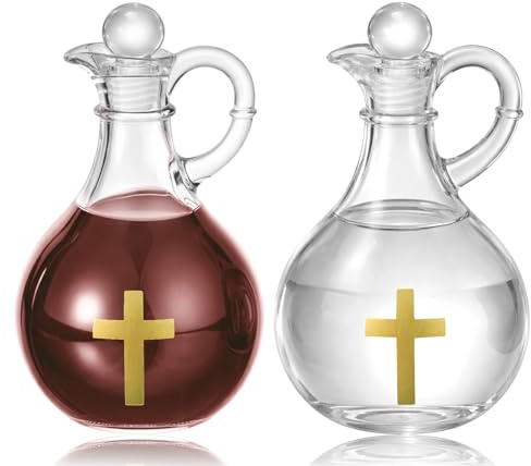 Yiyiring 2 Pcs 12 oz Cross Jerusalem Cruet Set Catholic Church Supplies