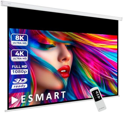 ESMART Professional MIMOTO Motorleinwand Gesamtbr. 170 cm, Tuch: Weiß | Bildfläche 133 × 75 cm, Format 16:9, weißes Tuch für Heimkino und Präsentationen, inklusive Fernbedienung