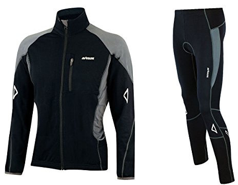Airtracks Herren Winter Fahrradtrikot Langarm Set Pro-T - Thermo Fahrradhose Lang - Thermo Radtrikot Langarm Atmungsaktiv Reflektoren Wram Fleece -Schwarz-Grau - M