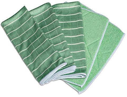 Greenshop24 Geschirrtücher und Reinigungstücher Bambus antibakteriell, 5 Tücher im Set, grün, für Küche und Haushalt, zum Reinigen von Oberflächen, Gläser, Fenster und Spiegel, streifenfreier Glanz