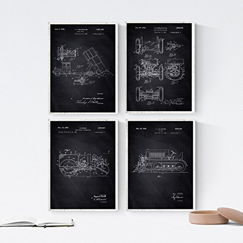 Nacnic BLACK - Packung mit 4 Blatt mit LKW PATENT. Stellen Sie Plakate mit Erfindungen und alten Patenten. Wählen Sie die Farbe, die Sie mögen. Gedruckt auf hochwertigen 250 Gramm