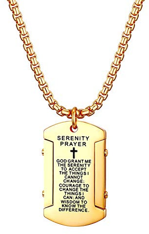 JewelryWe Schmuck Edelstahl Dog Tag Kreuz Bibel Gebet Bibelvers Anhänger Halskette Retro Vaterunser Kettenanhänger mit 56cm Kette für Herren, Gold, mit kostenloser Gravur