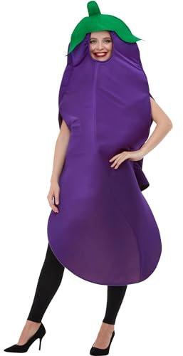 Smiffys Aubergine Costume, Purple with Hooded Tabard, Funny Fancy Dress, Food/Drink Dress Up Costumes
